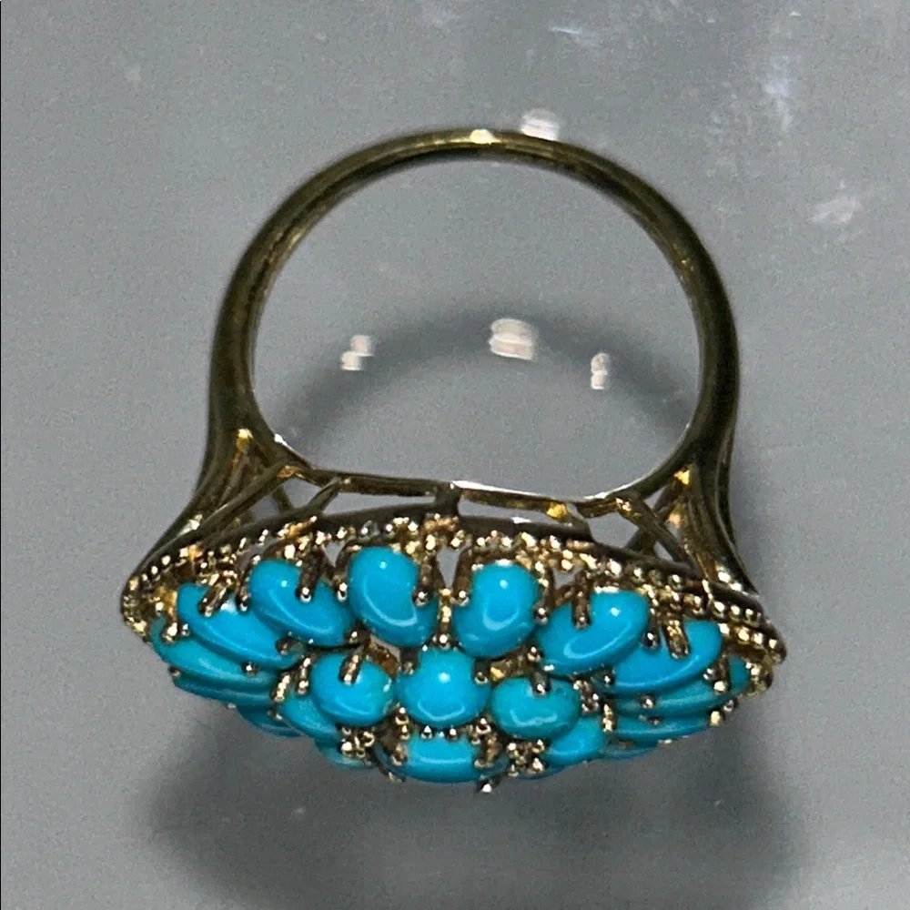 NWOT Genuine Turquoise Gemstone Gold Plated Sterling Silver Designer Ring Boho